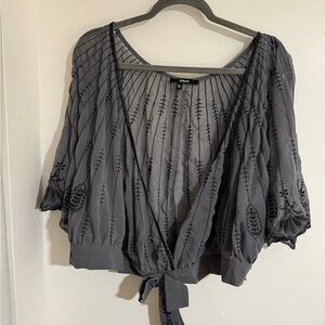 Chic charcoal Sheer wrap button overshirt